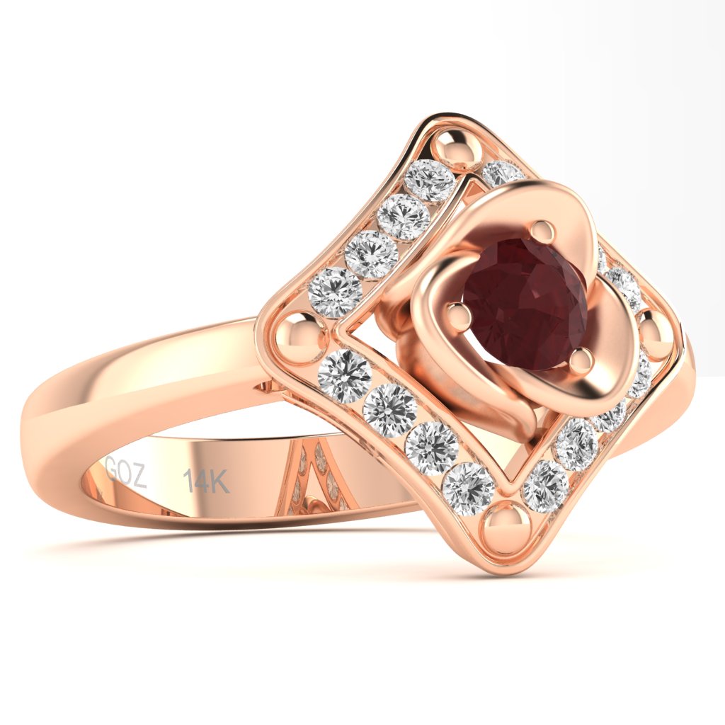 Rose Love Ruby Diamond Ring In 14k Rose Gold