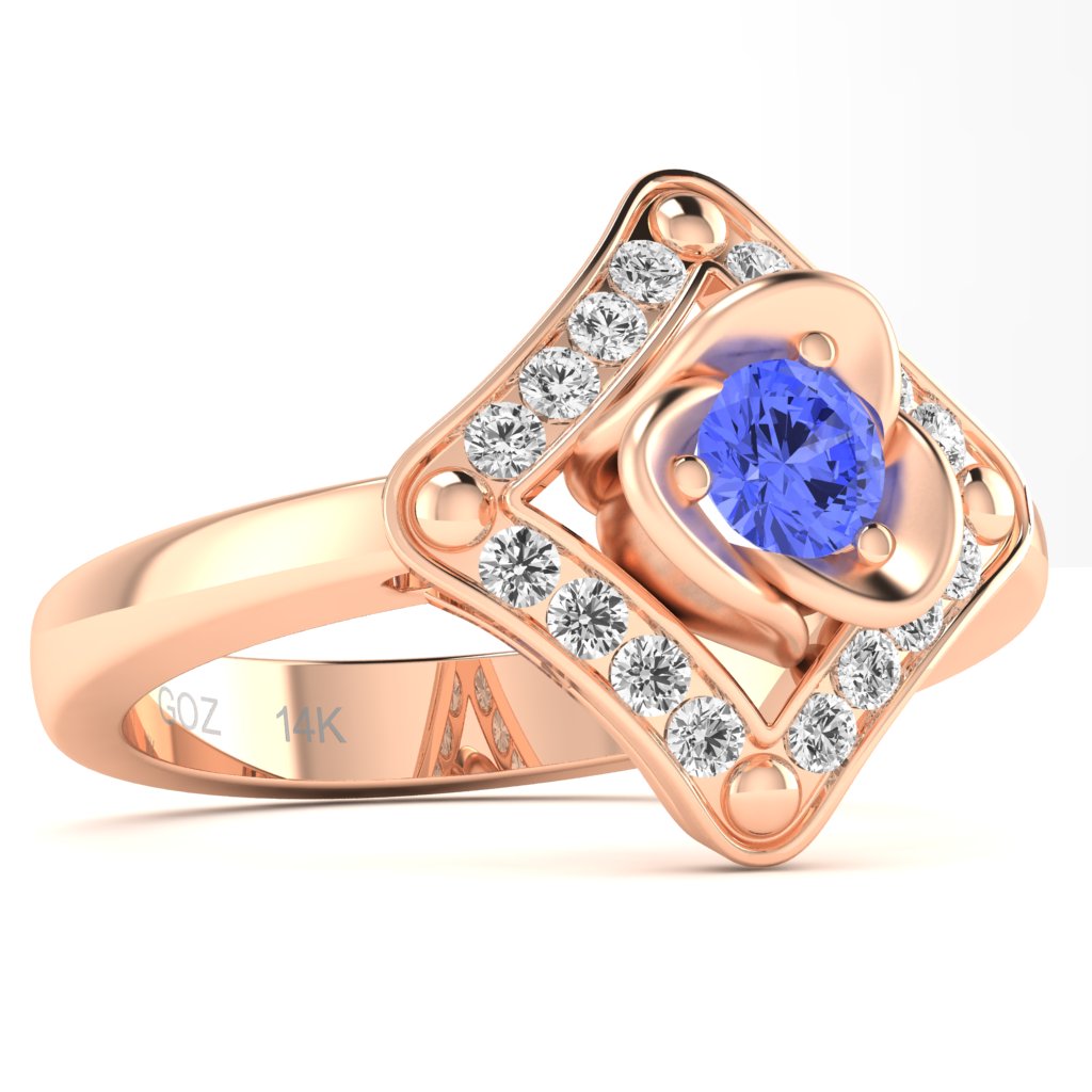Rose Love Tanzanite Diamond Ring In 14k Rose Gold