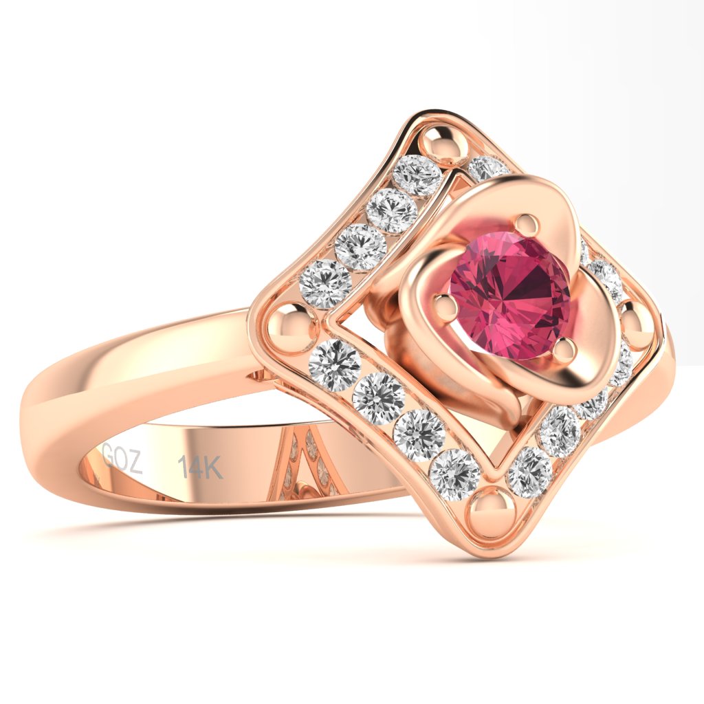 Rose Love Pink Tourmaline Diamond Ring In 14k Rose Gold