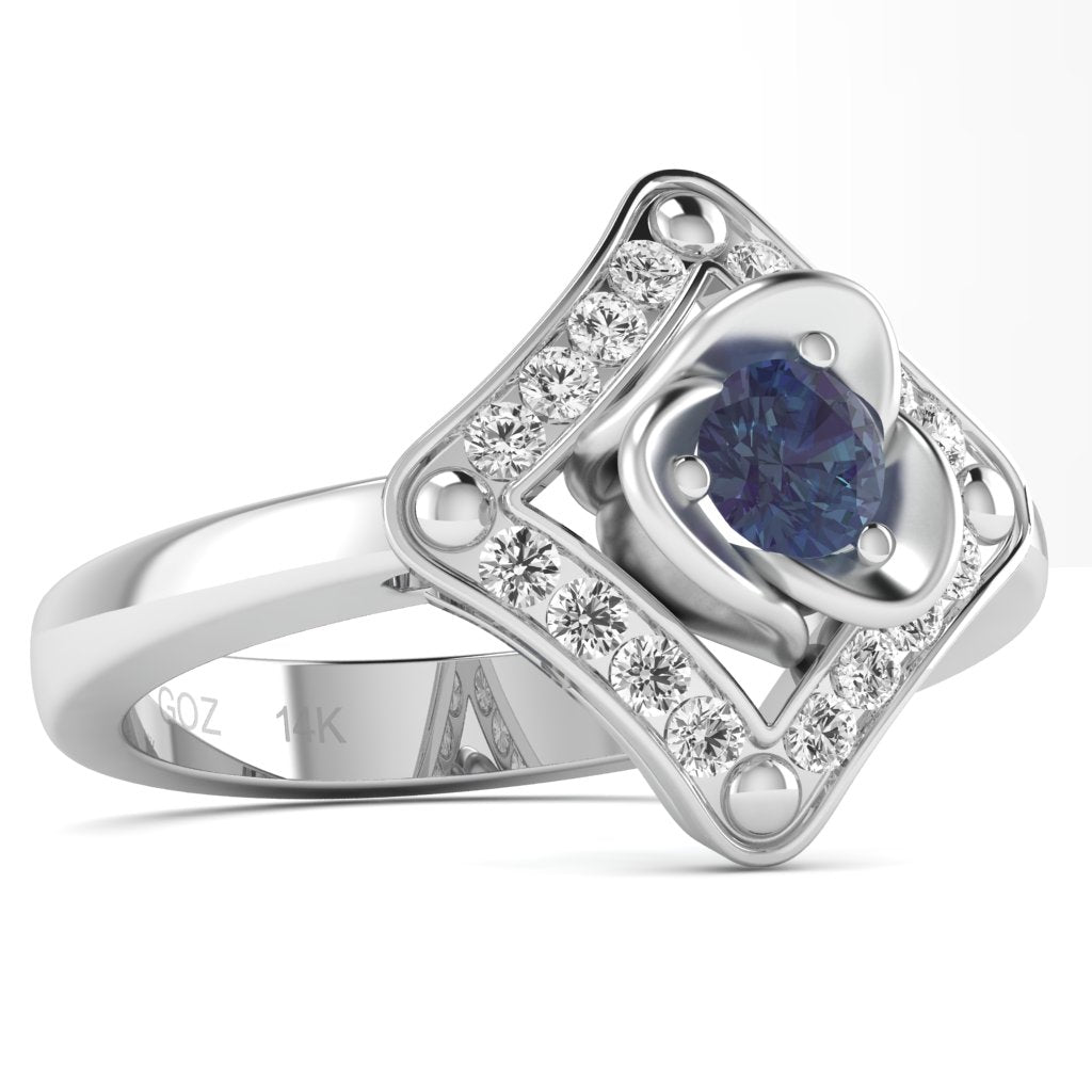 Rose Love Lab-Created Alexandrite Diamond Ring In 14k White Gold