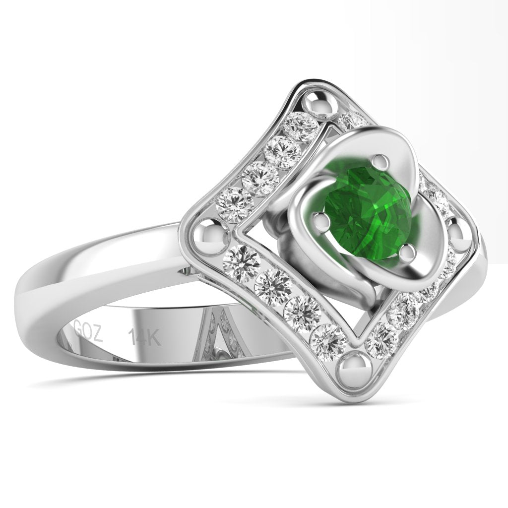 Rose Love Lab-Created Emerald Diamond Ring In 14k White Gold