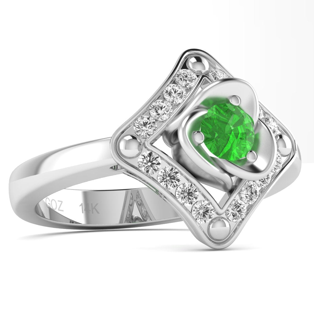 Rose Love Peridot Diamond Ring In 14k White Gold