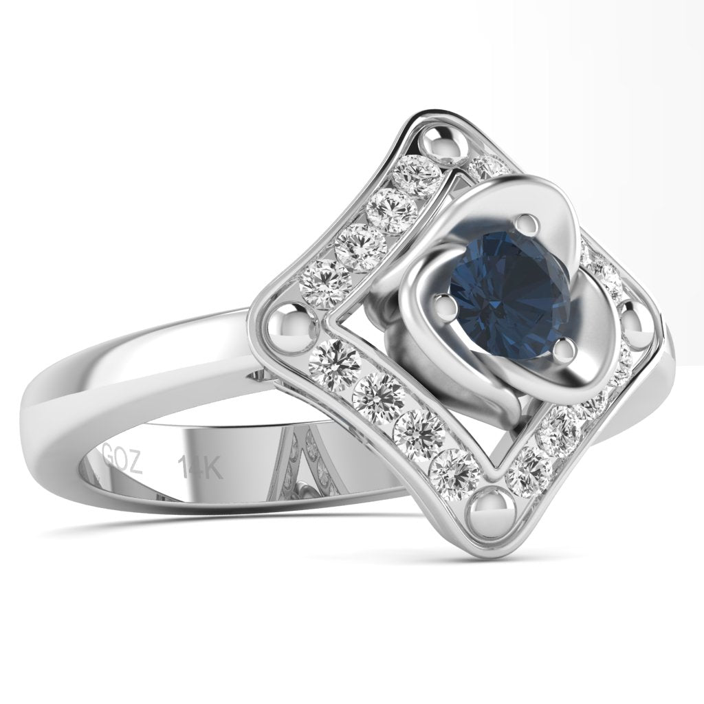Rose Love Sapphire Diamond Ring In 14k White Gold