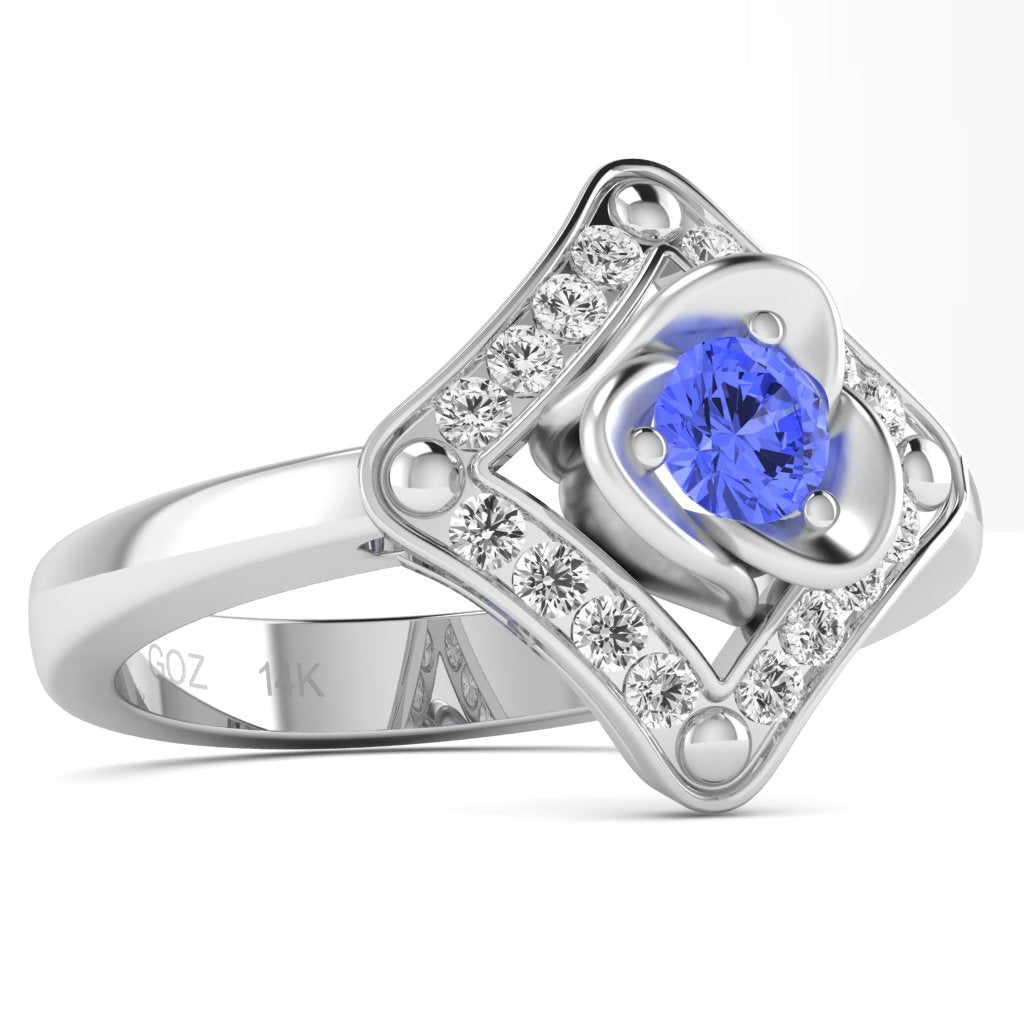 Rose Love Tanzanite Diamond Ring In 14k White Gold