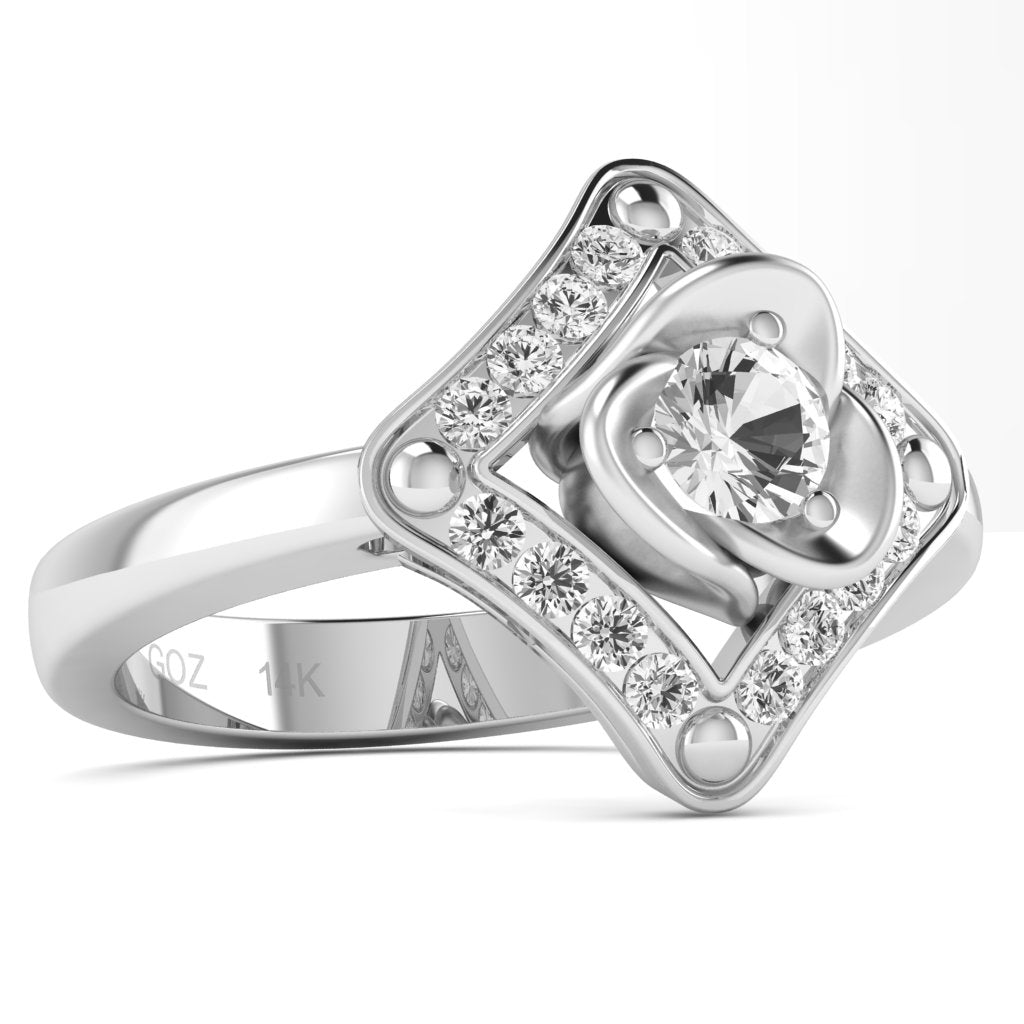 Rose Love White Topaz Diamond Ring In 14k White Gold