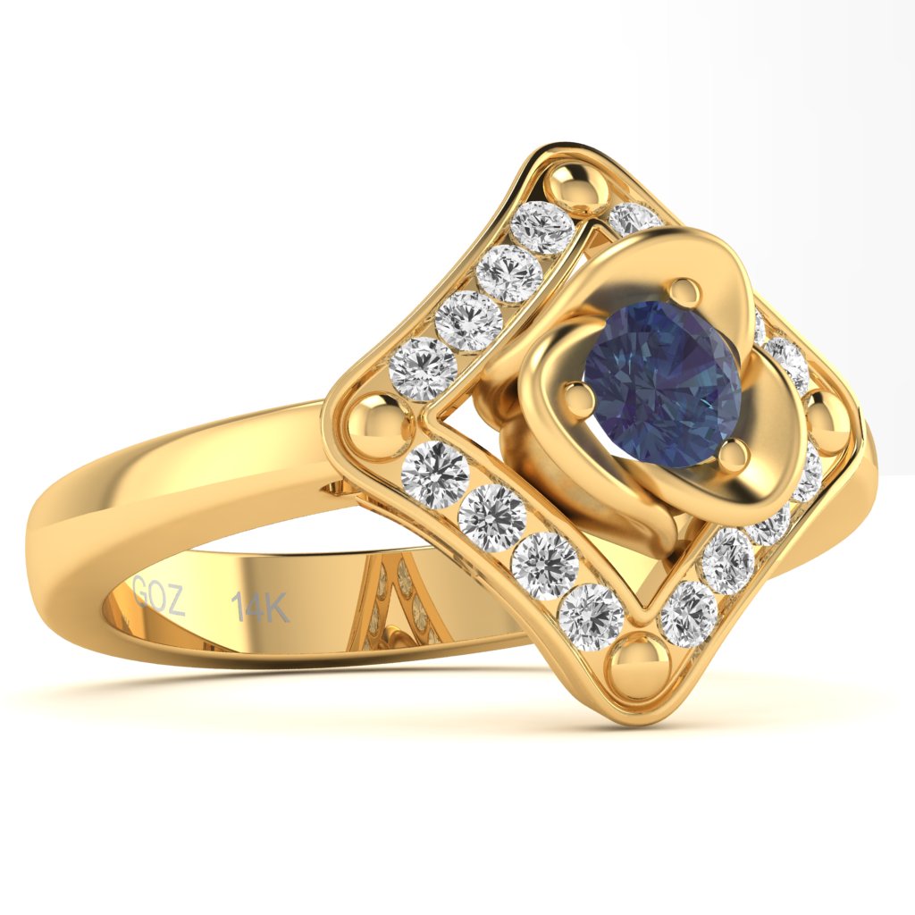Rose Love Lab-Created Alexandrite Diamond Ring In 14k Yellow Gold