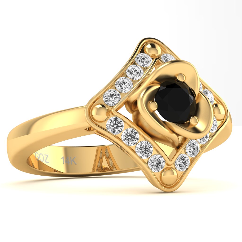 Rose Love Black Onyx Diamond Ring In 14k Yellow Gold
