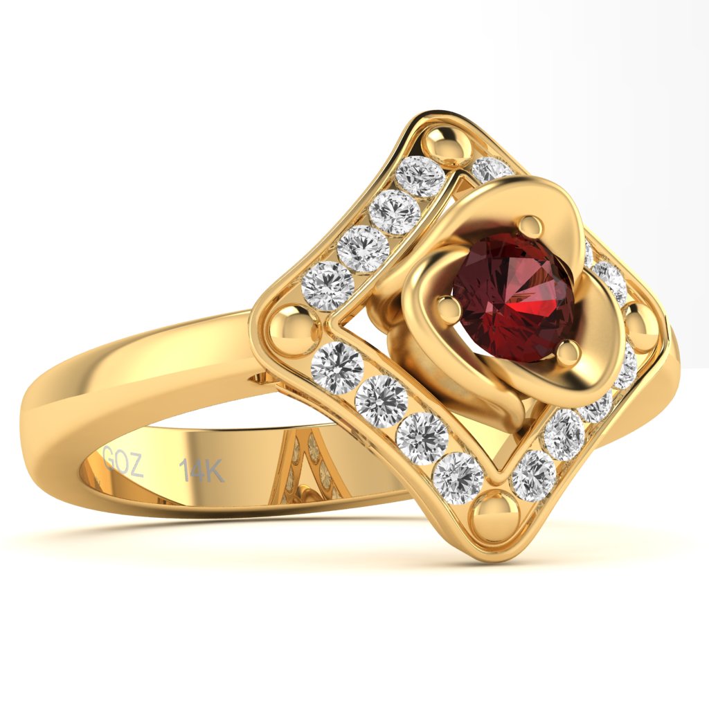 Rose Love Garnet Diamond Ring In 14k Yellow Gold