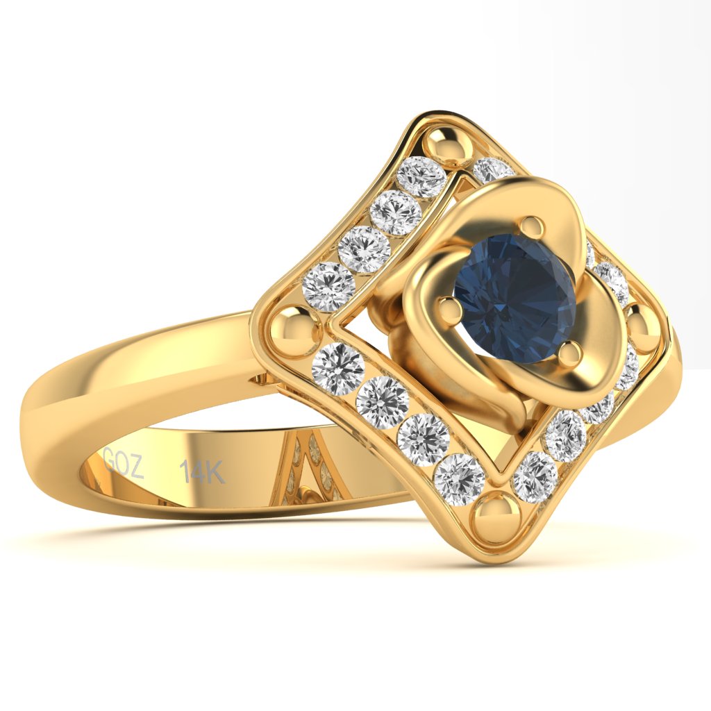 Rose Love Sapphire Diamond Ring In 14k Yellow Gold