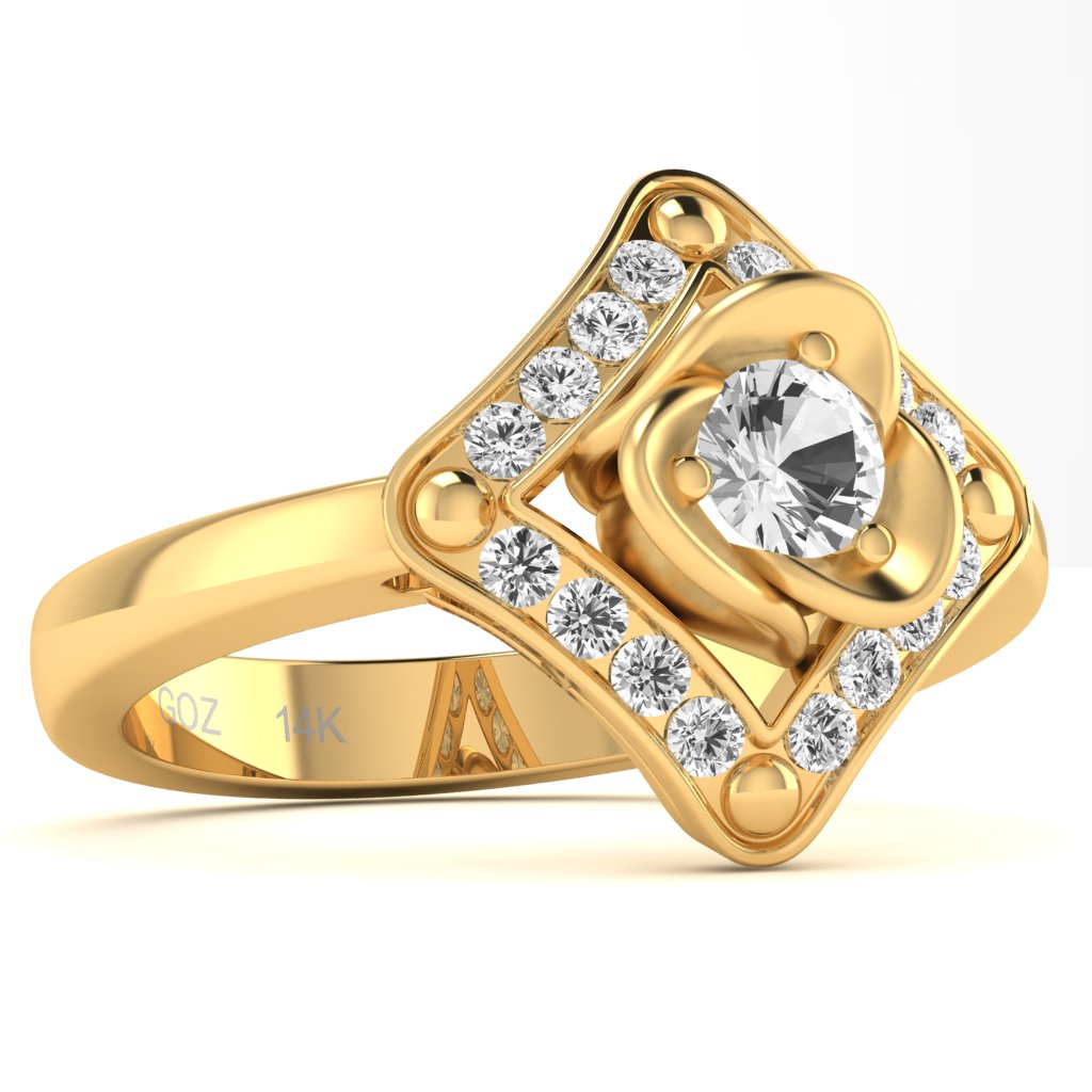 Rose Love White Topaz Diamond Ring In 14k Yellow Gold