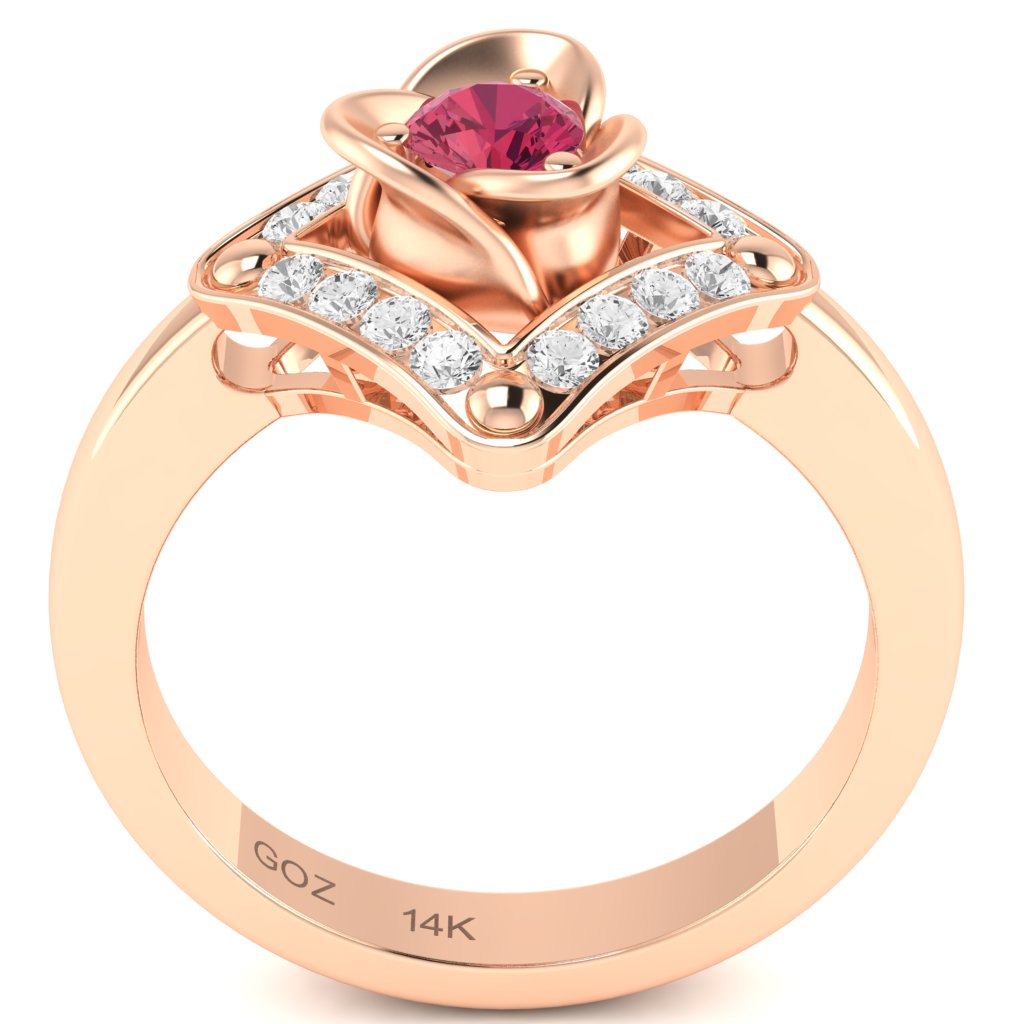 Rose Love Pink Tourmaline Diamond Ring In 14k Rose Gold