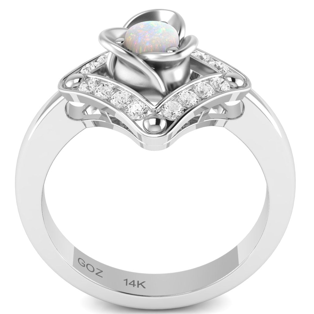 Rose Love Opal Diamond Ring In 14k White Gold