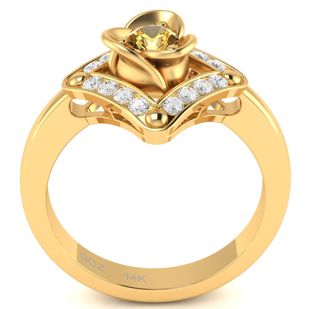 Rose Love Citrine Diamond Ring In 14k Yellow Gold