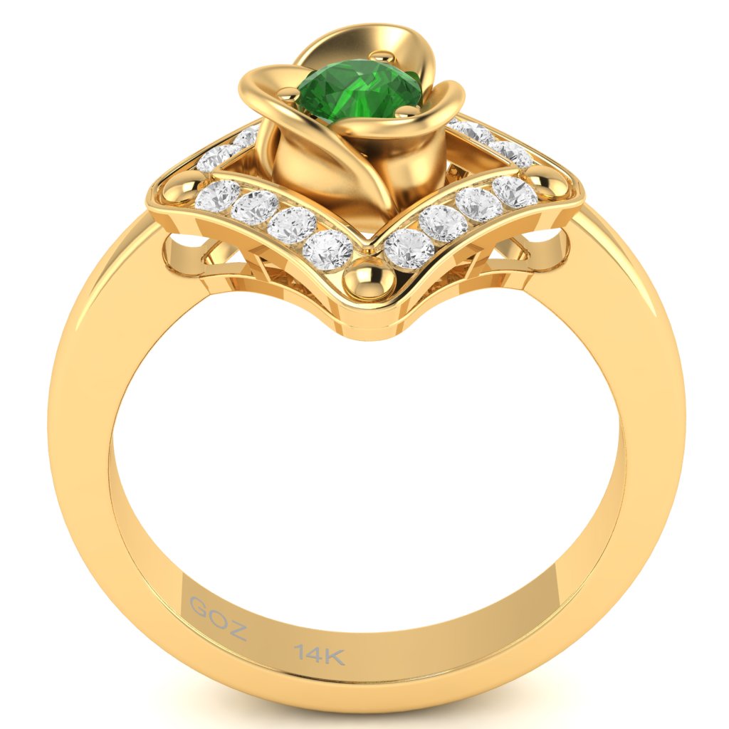 Rose Love Lab-Created Emerald Diamond Ring In 14k Yellow Gold