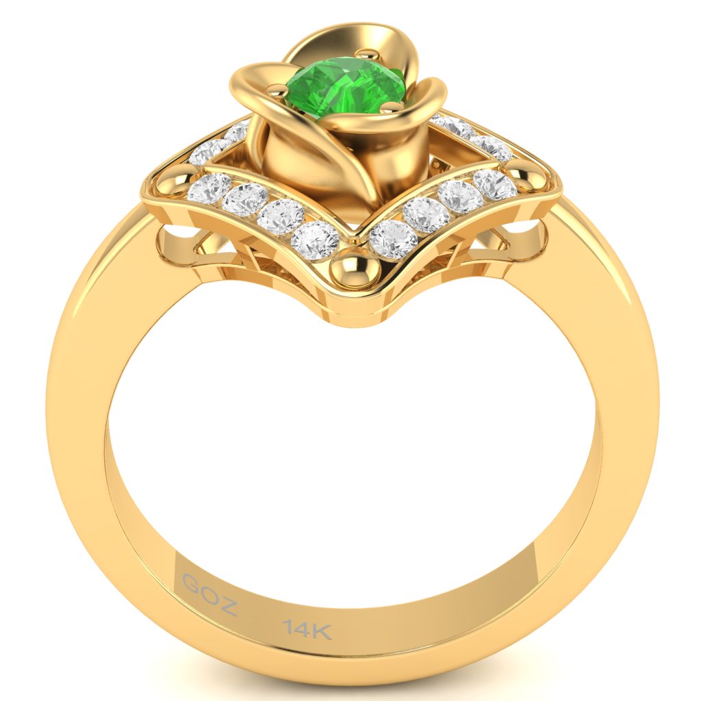 Rose Love Peridot Diamond Ring In 14k Yellow Gold