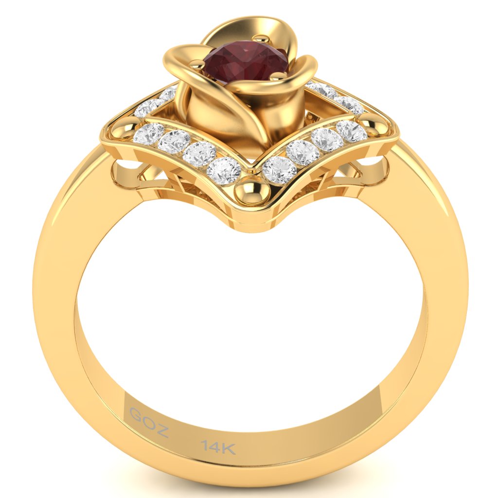 Rose Love Ruby Diamond Ring In 14k Yellow Gold