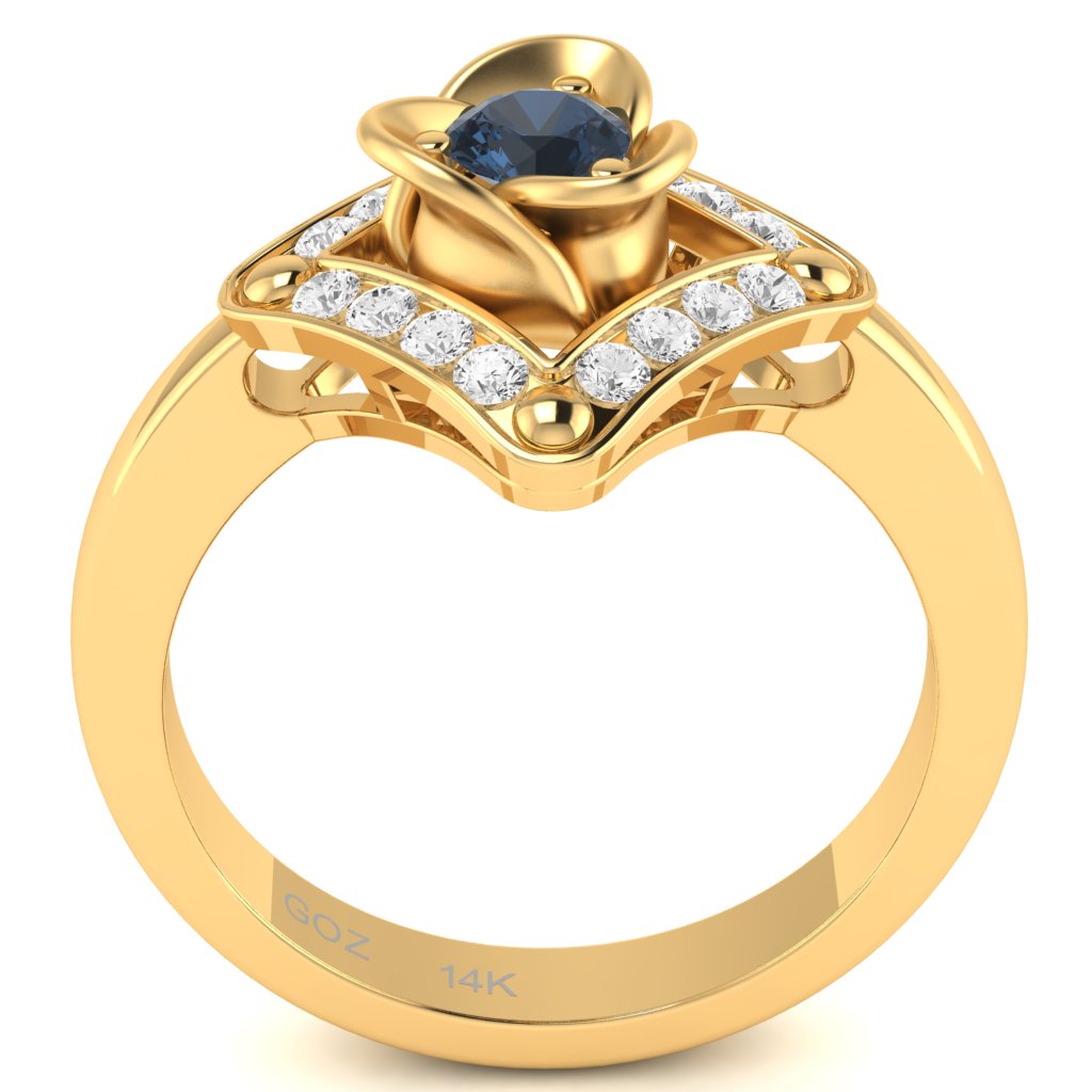 Rose Love Sapphire Diamond Ring In 14k Yellow Gold