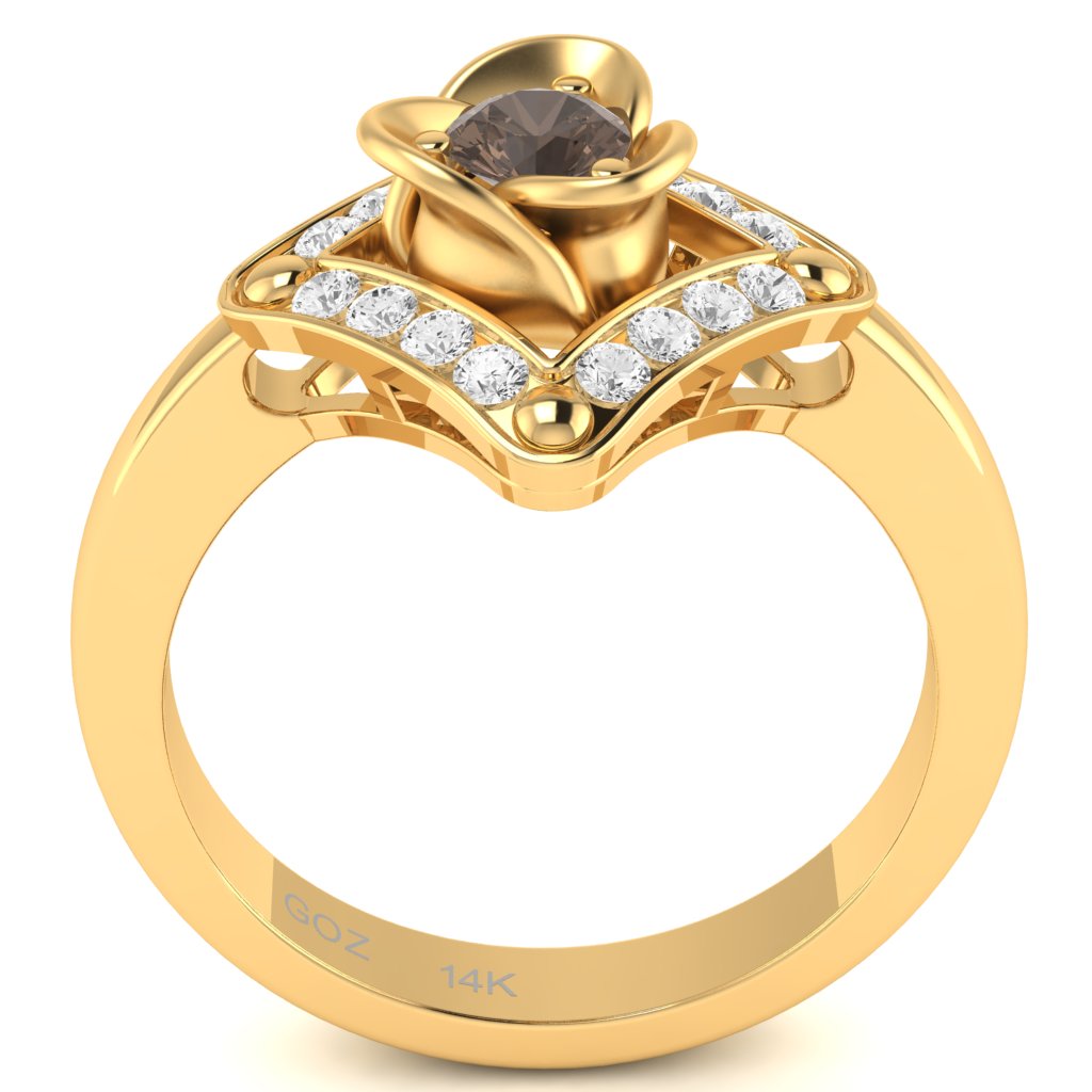 Rose Love Smoky Quartz Diamond Ring In 14k Yellow Gold