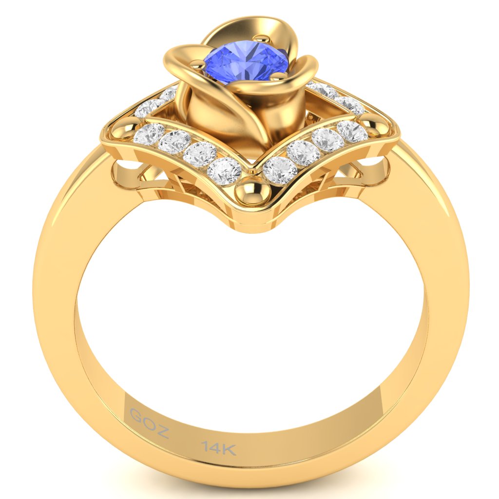 Rose Love Tanzanite Diamond Ring In 14k Yellow Gold