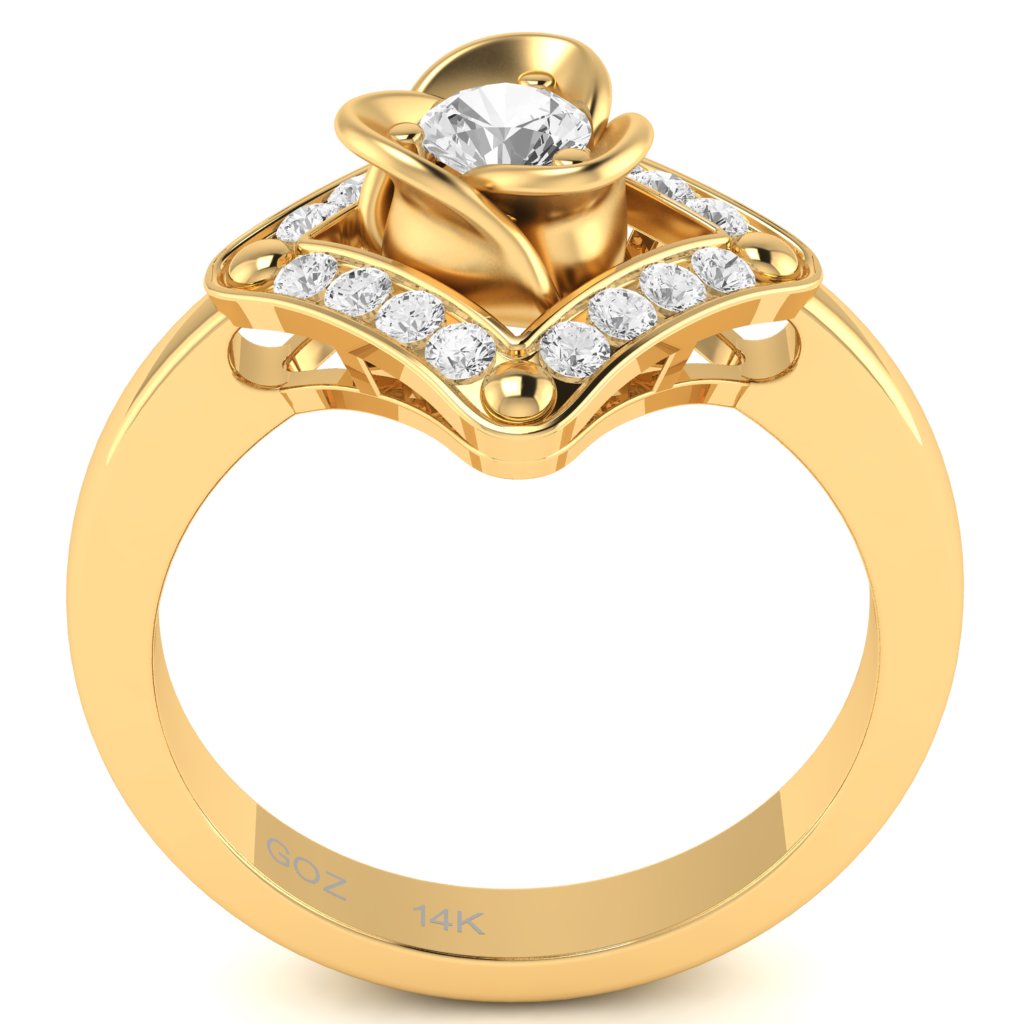Rose Love White Topaz Diamond Ring In 14k Yellow Gold