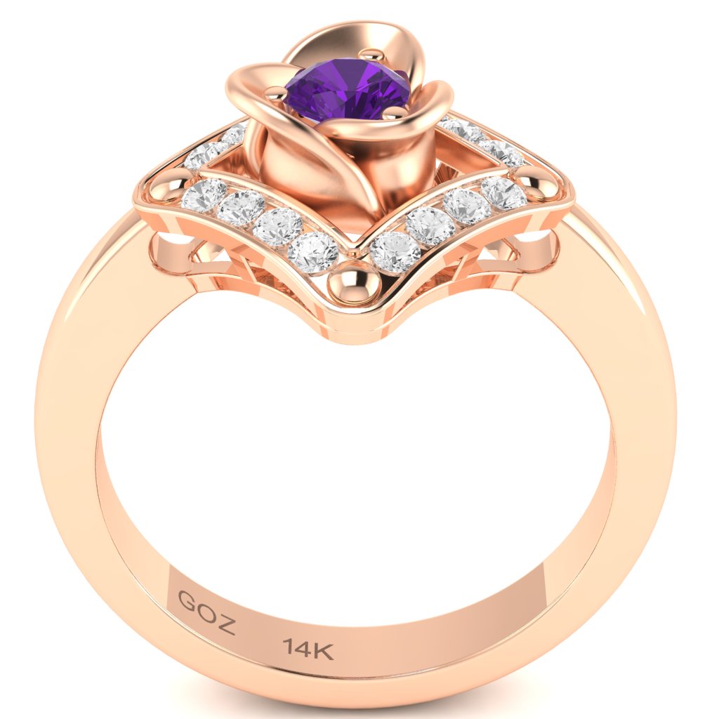 Rose Love Amethyst Diamond Ring In 14k Rose Gold