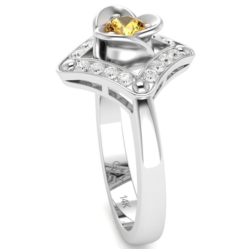 Rose Love Citrine Diamond Ring In 14k White Gold