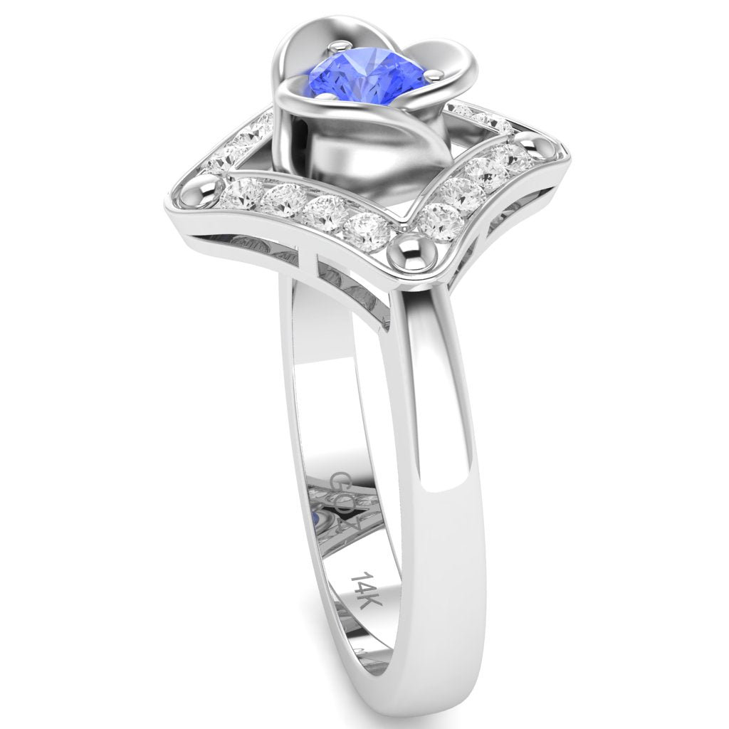 Rose Love Tanzanite Diamond Ring In 14k White Gold