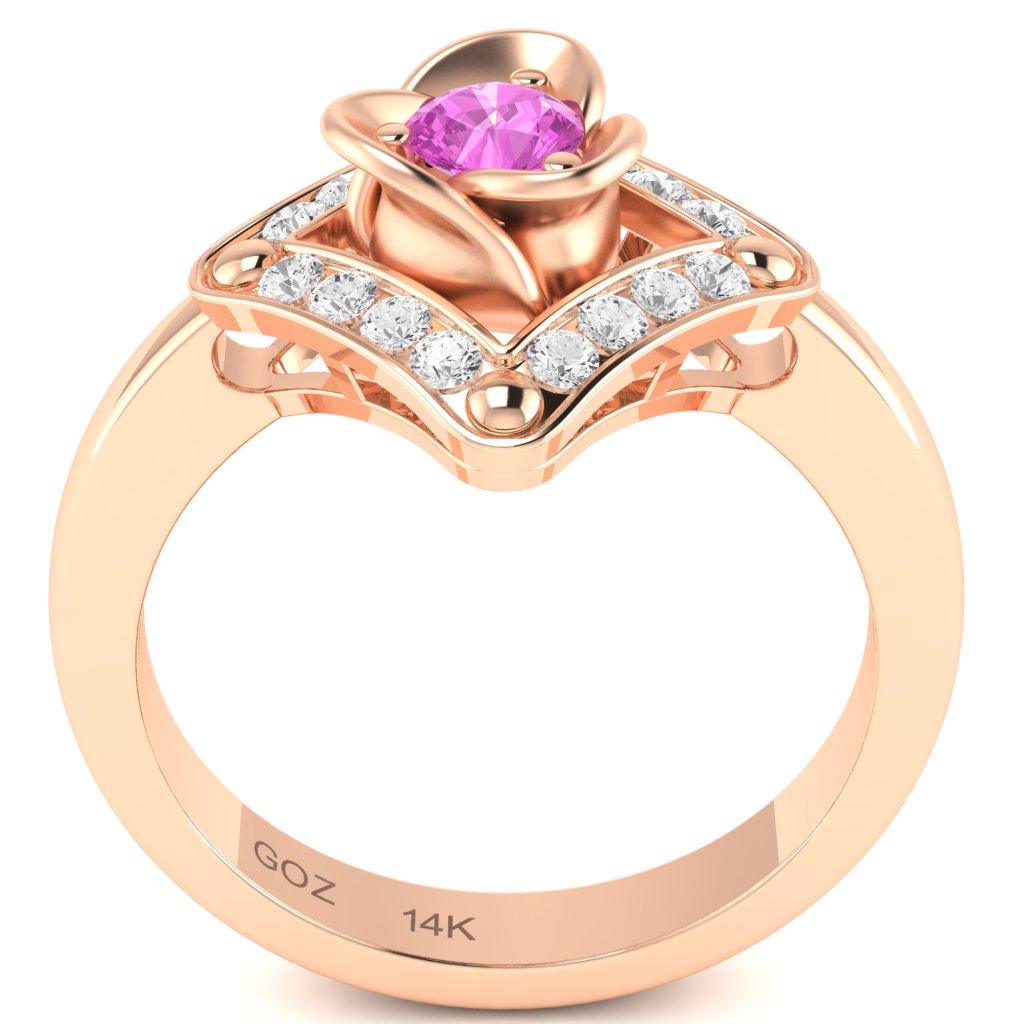 Rose Love Lab-Created Pink Sapphire Diamond Ring In 14k Rose Gold
