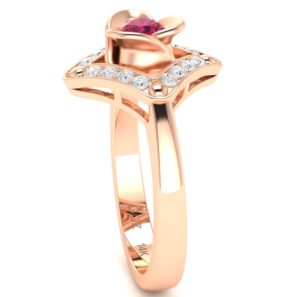 Rose Love Pink Tourmaline Diamond Ring In 14k Rose Gold
