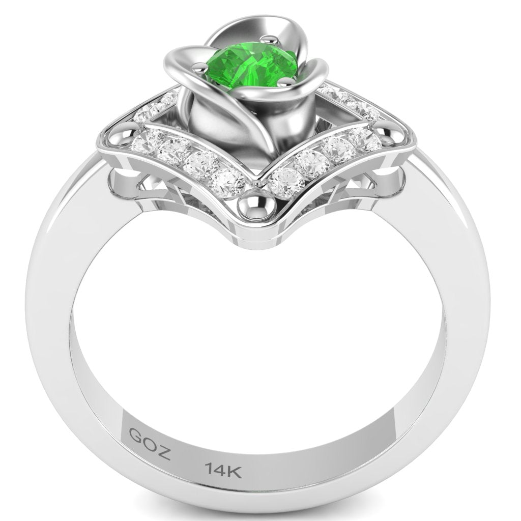 Rose Love Peridot Diamond Ring In 14k White Gold