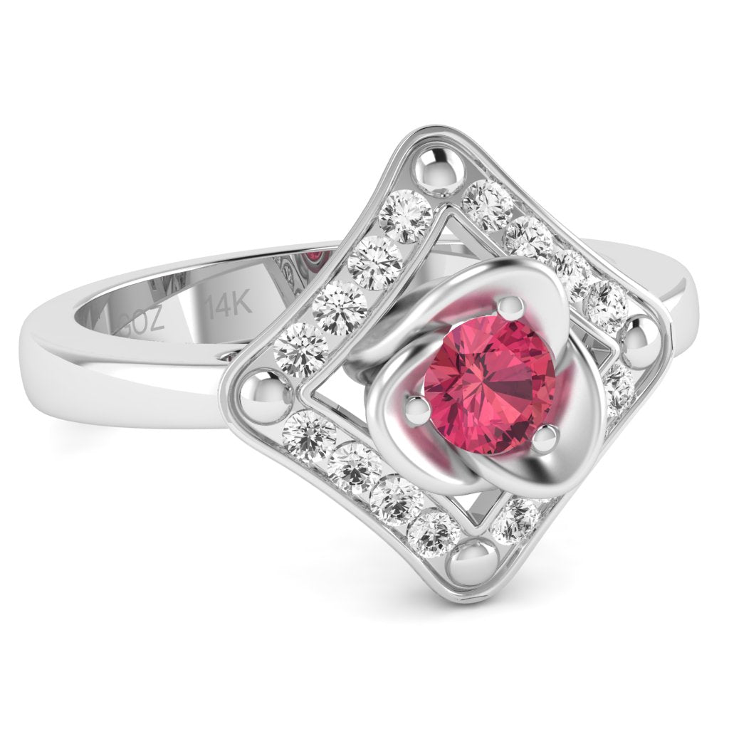 Rose Love Pink Tourmaline Diamond Ring In 14k White Gold