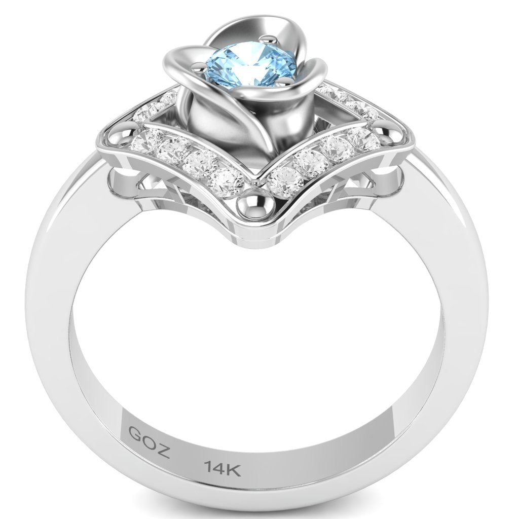 Rose Love Aquamarine Diamond Ring In 14k White Gold