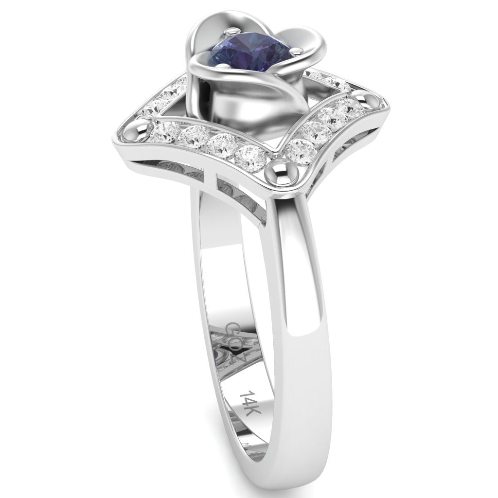 Rose Love Lab-Created Alexandrite Diamond Ring In 14k White Gold