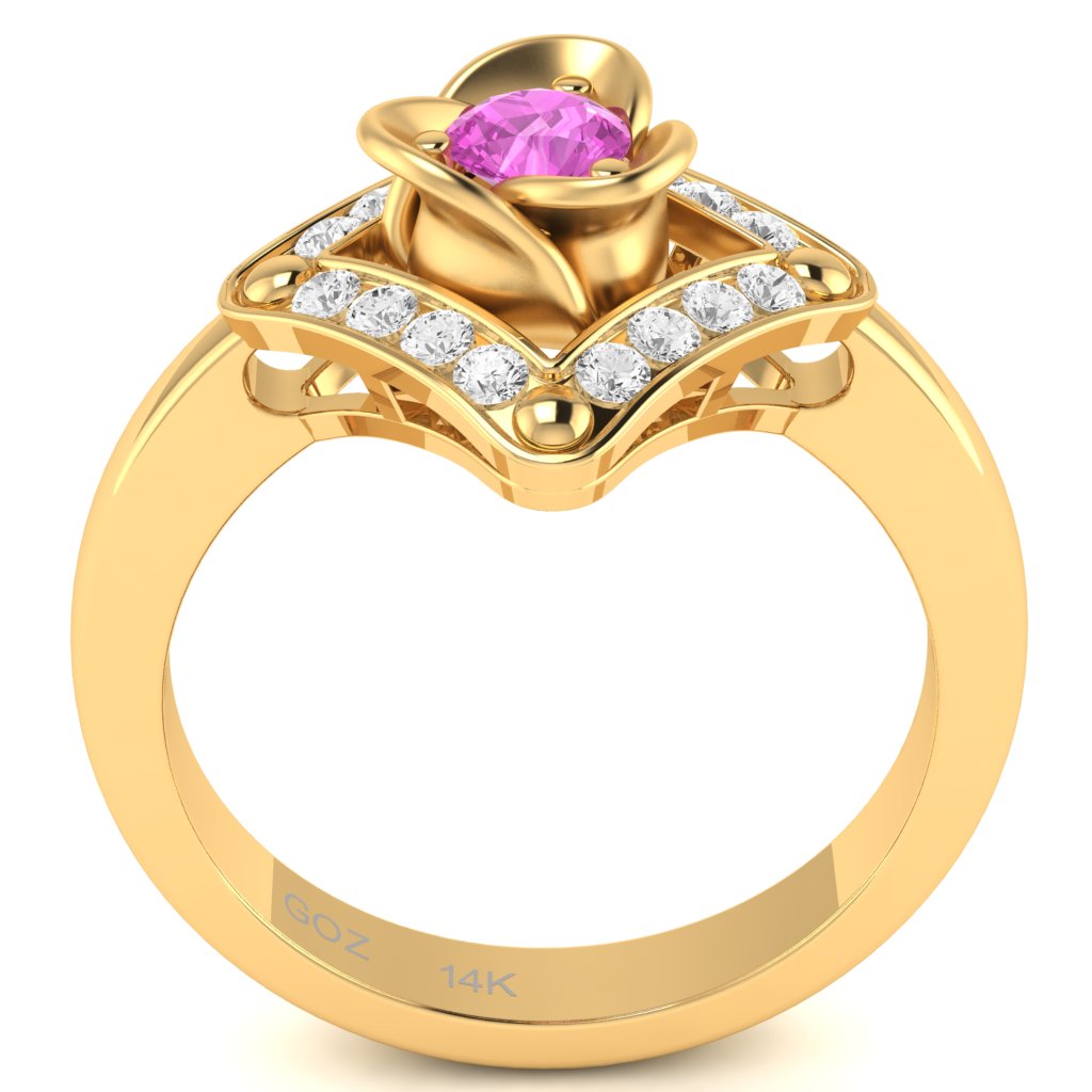 Rose Love Lab-Created Pink Sapphire Diamond Ring In 14k Yellow Gold