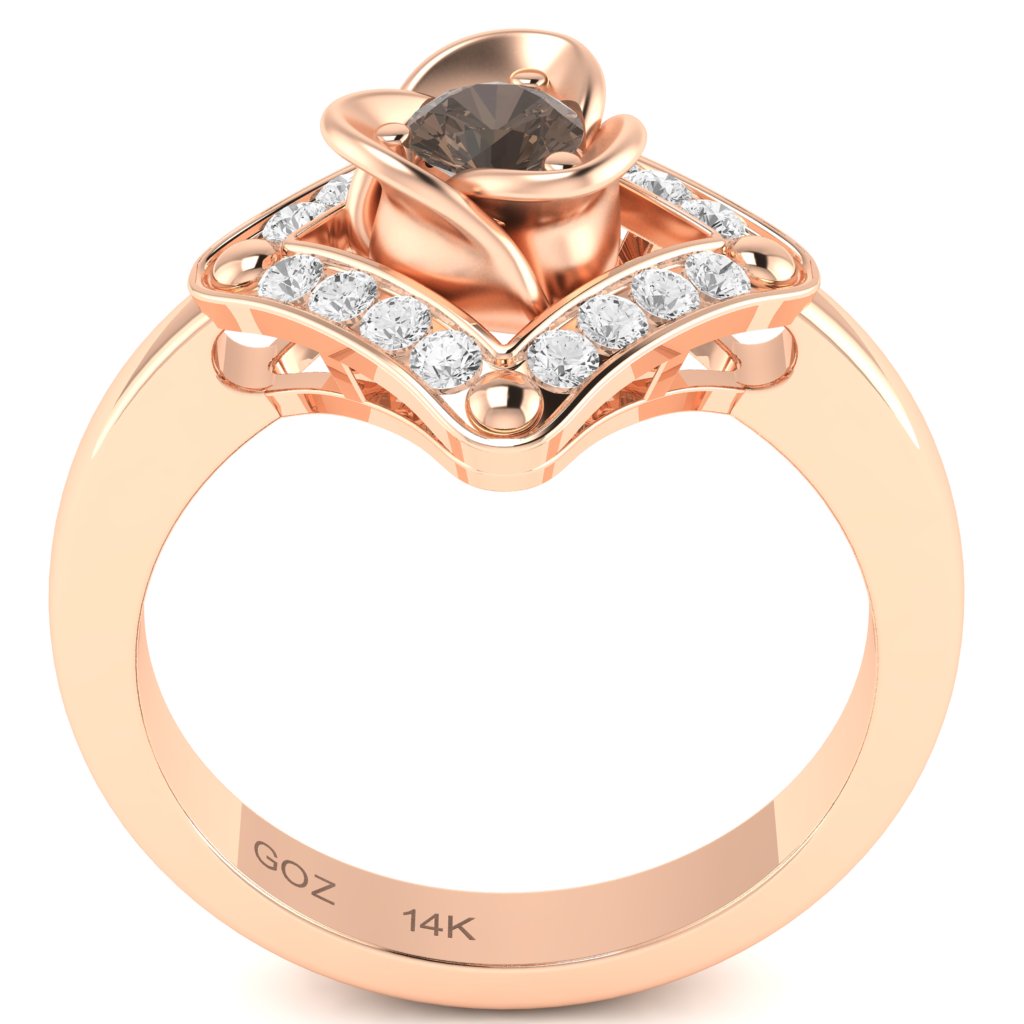 Rose Love Smoky Quartz Diamond Ring In 14k Rose Gold