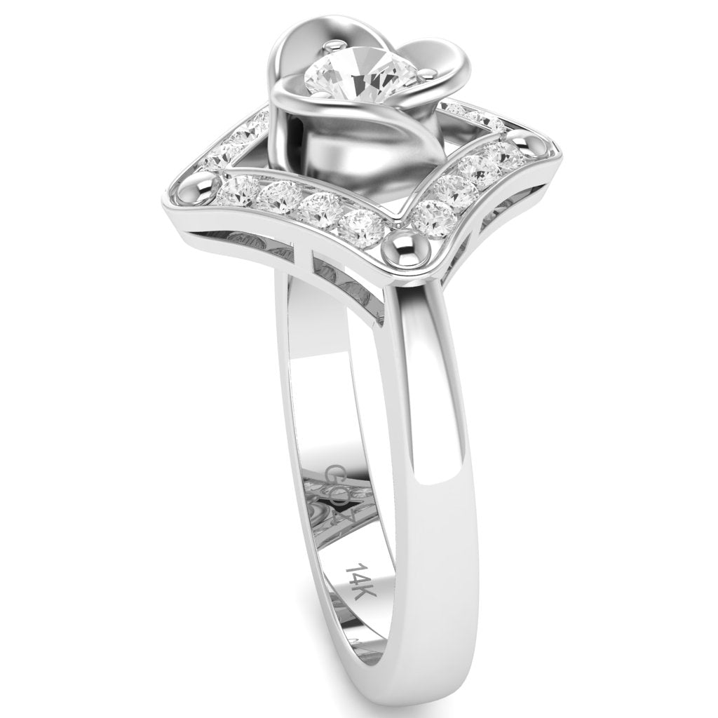 Rose Love White Topaz Diamond Ring In 14k White Gold
