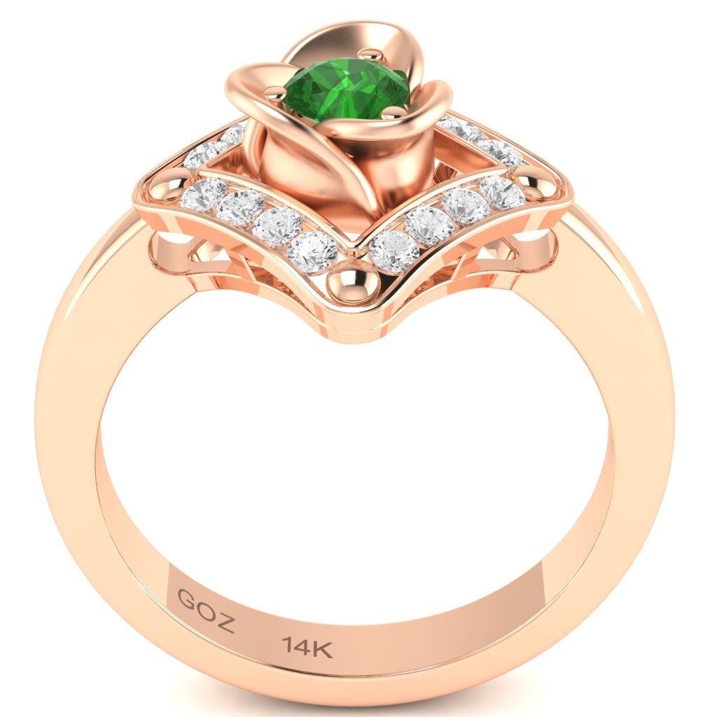 Rose Love Lab-Created Emerald Diamond Ring In 14k Rose Gold