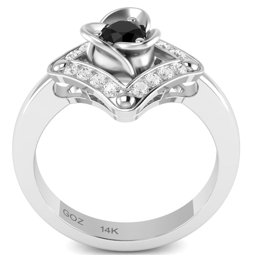 Rose Love Black Onyx Diamond Ring In 14k White Gold