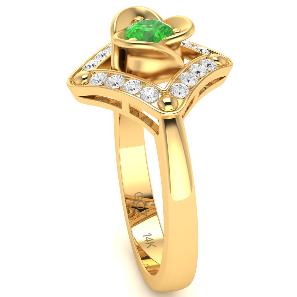 Rose Love Peridot Diamond Ring In 14k Yellow Gold