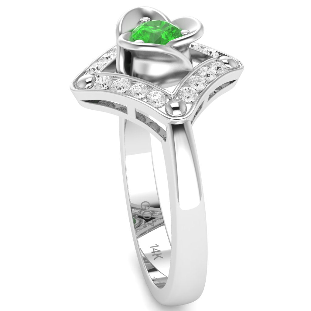 Rose Love Peridot Diamond Ring In 14k White Gold