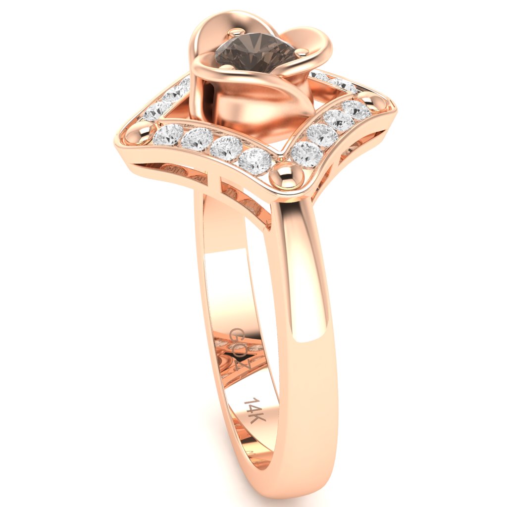 Rose Love Smoky Quartz Diamond Ring In 14k Rose Gold