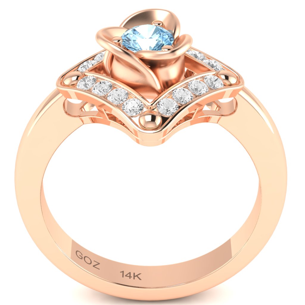 Rose Love Aquamarine Diamond Ring In 14k Rose Gold