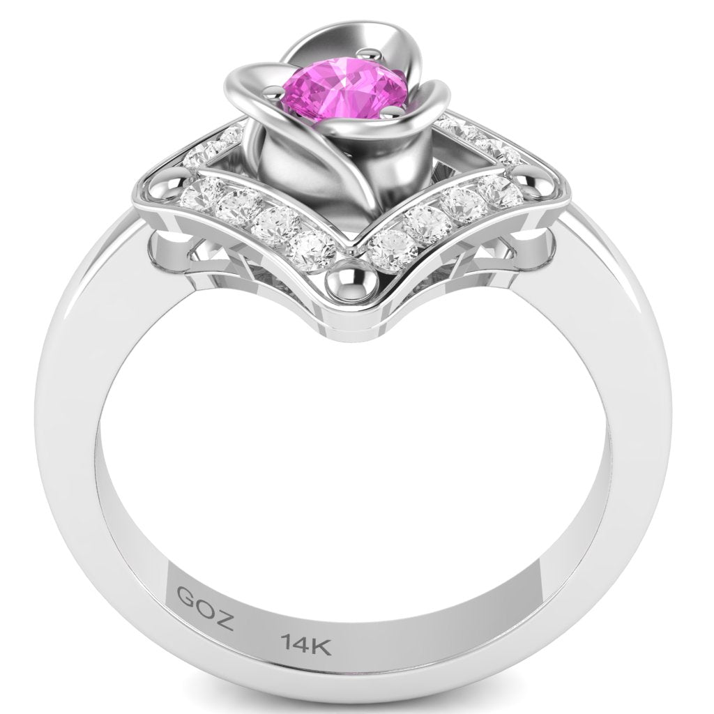 Rose Love Lab-Created Pink Sapphire Diamond Ring In 14k White Gold