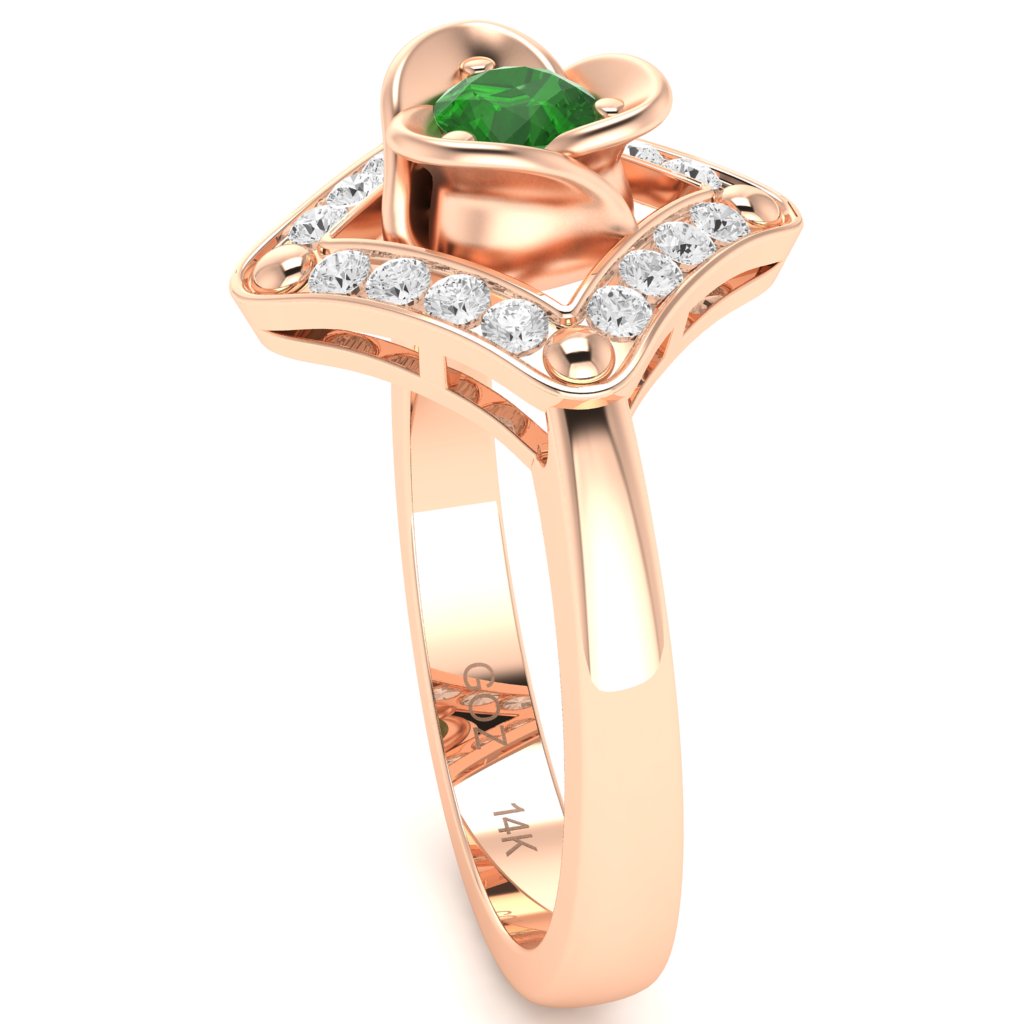 Rose Love Lab-Created Emerald Diamond Ring In 14k Rose Gold