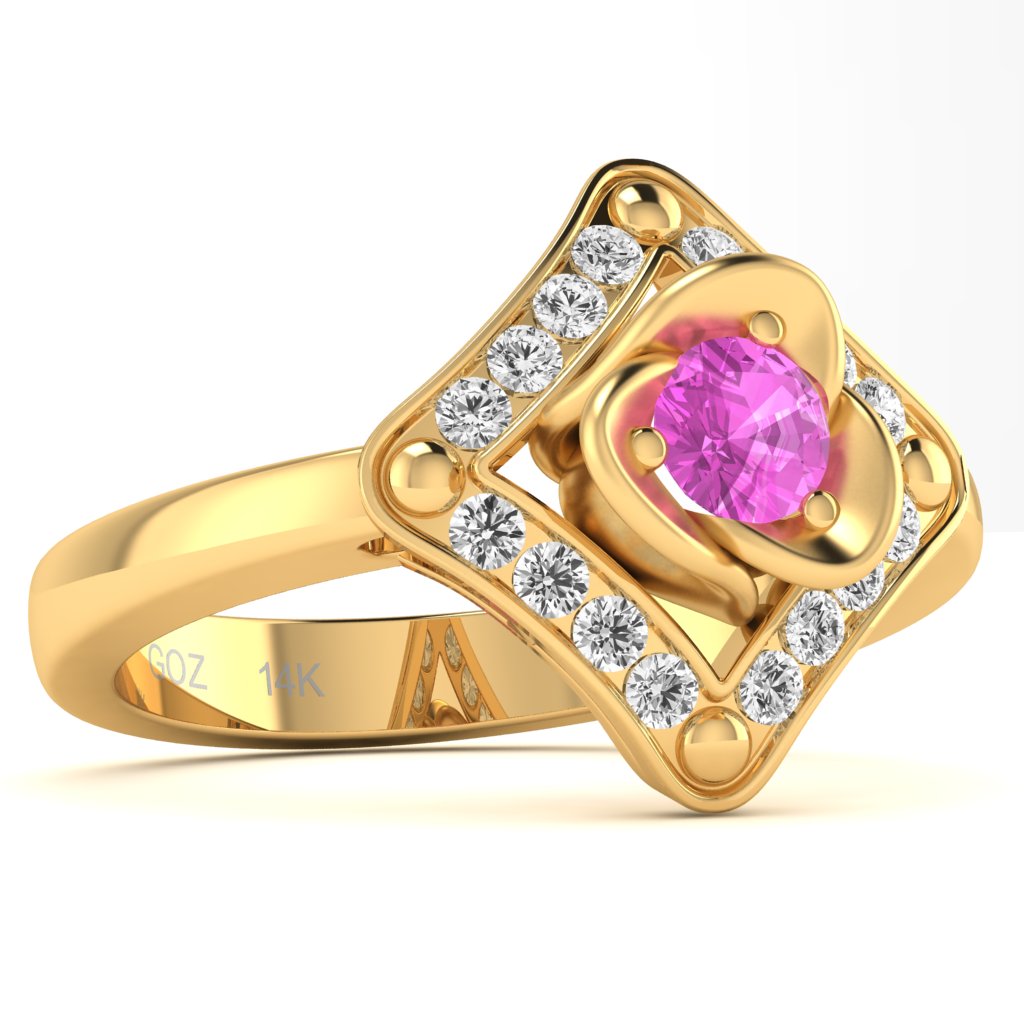 Rose Love Lab-Created Pink Sapphire Diamond Ring In 14k Yellow Gold