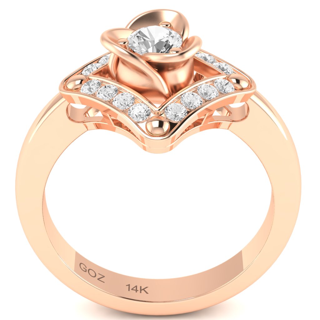Rose Love White Topaz Diamond Ring In 14k Rose Gold