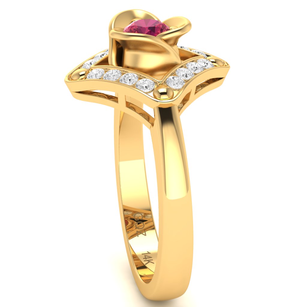 Rose Love Pink Tourmaline Diamond Ring In 14k Yellow Gold