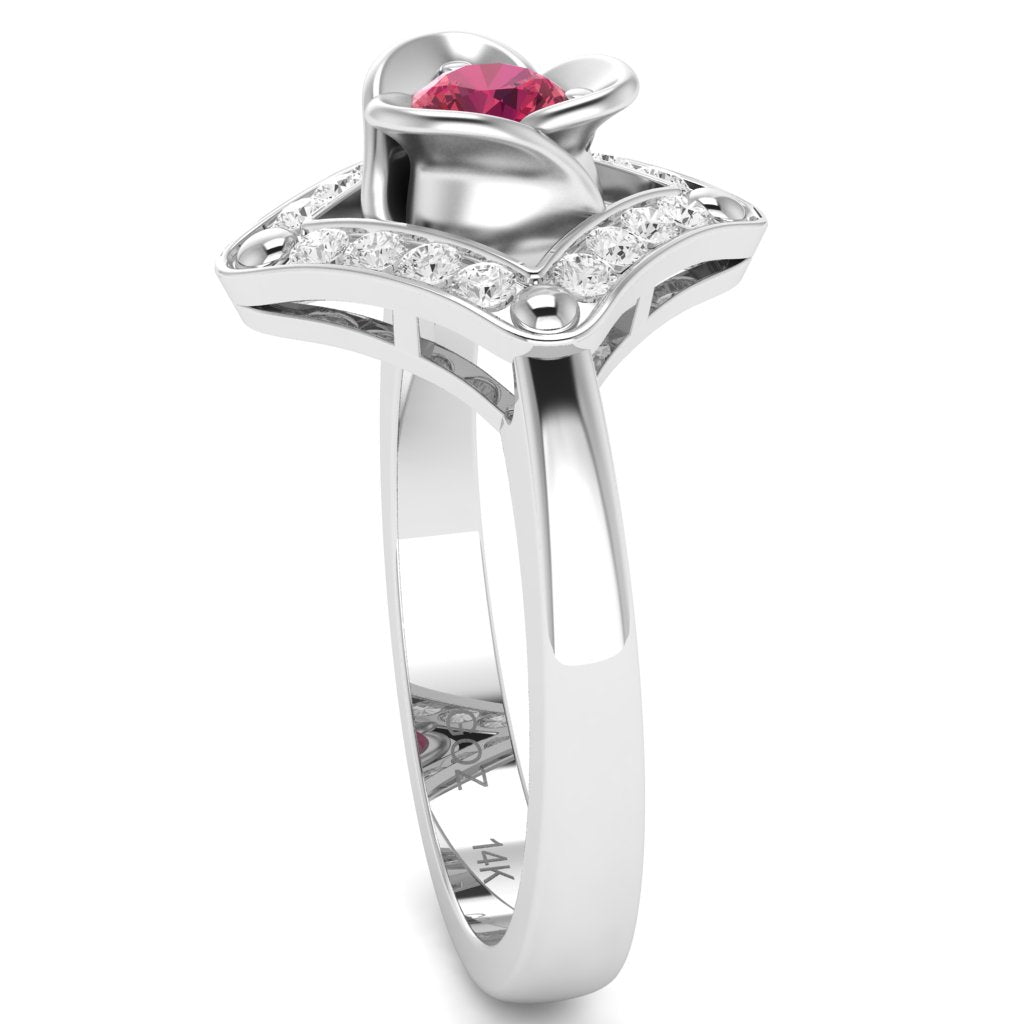 Rose Love Pink Tourmaline Diamond Ring In 14k White Gold