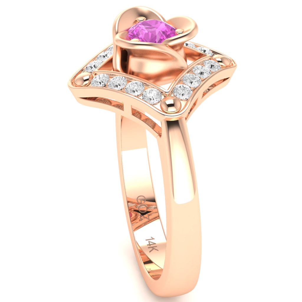 Rose Love Lab-Created Pink Sapphire Diamond Ring In 14k Rose Gold