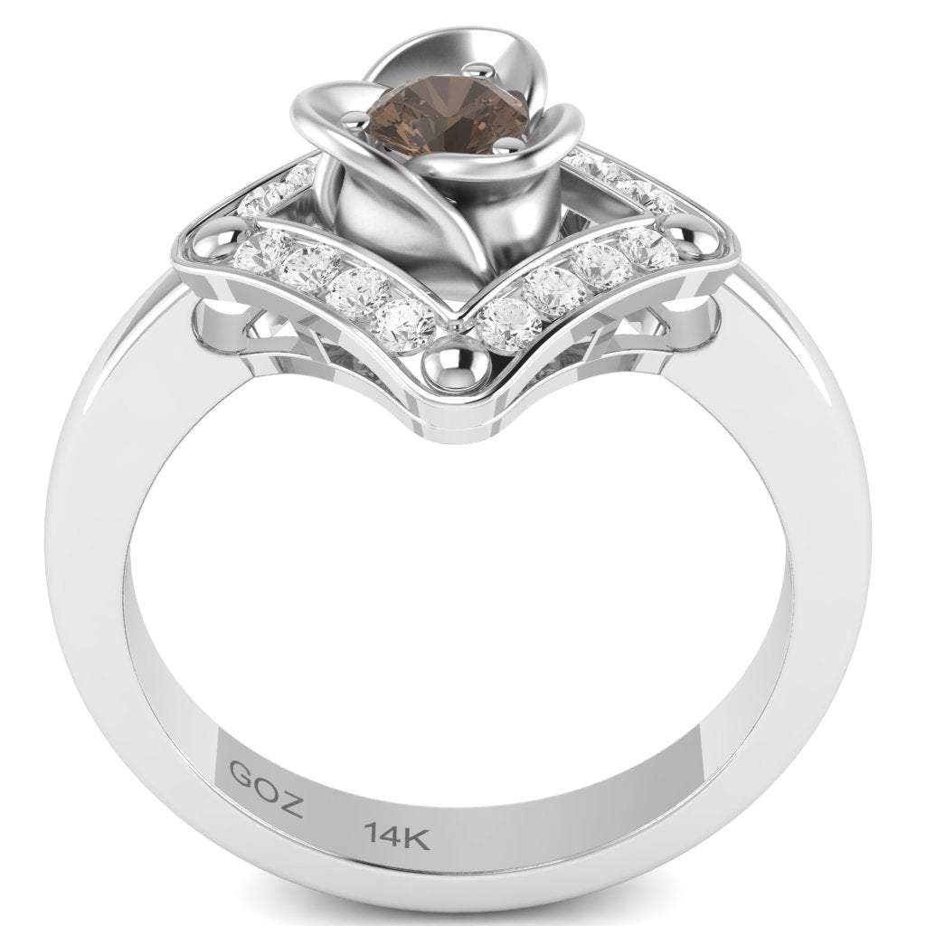 Rose Love Smoky Quartz Diamond Ring In 14k White Gold